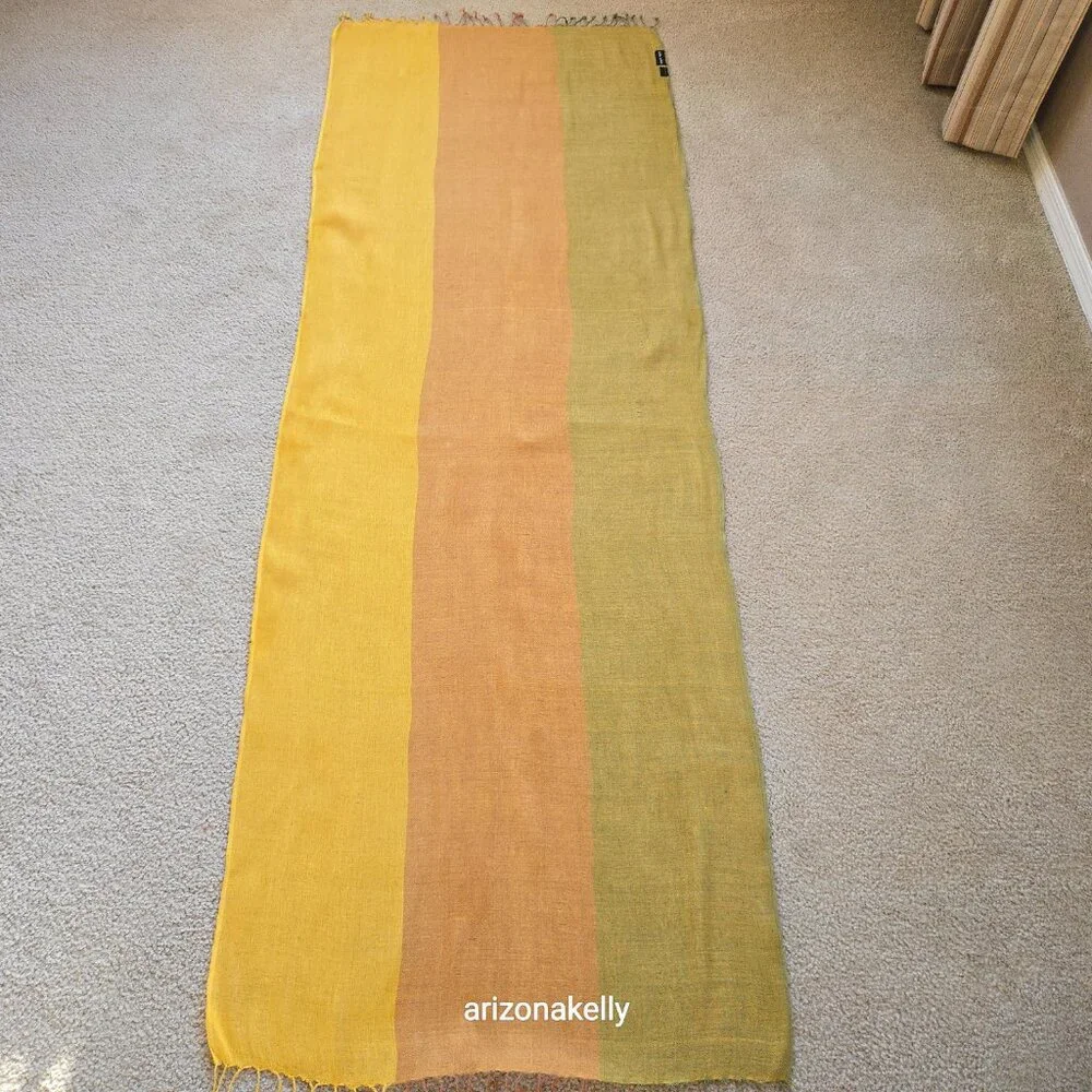 Mila Schon Linen Scarf Yellow Green Brown Earth Tones